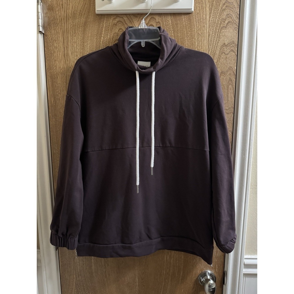 Varley Women Atlas Sweater Small Brown Side Zipper Mock Neck Drawstring Active